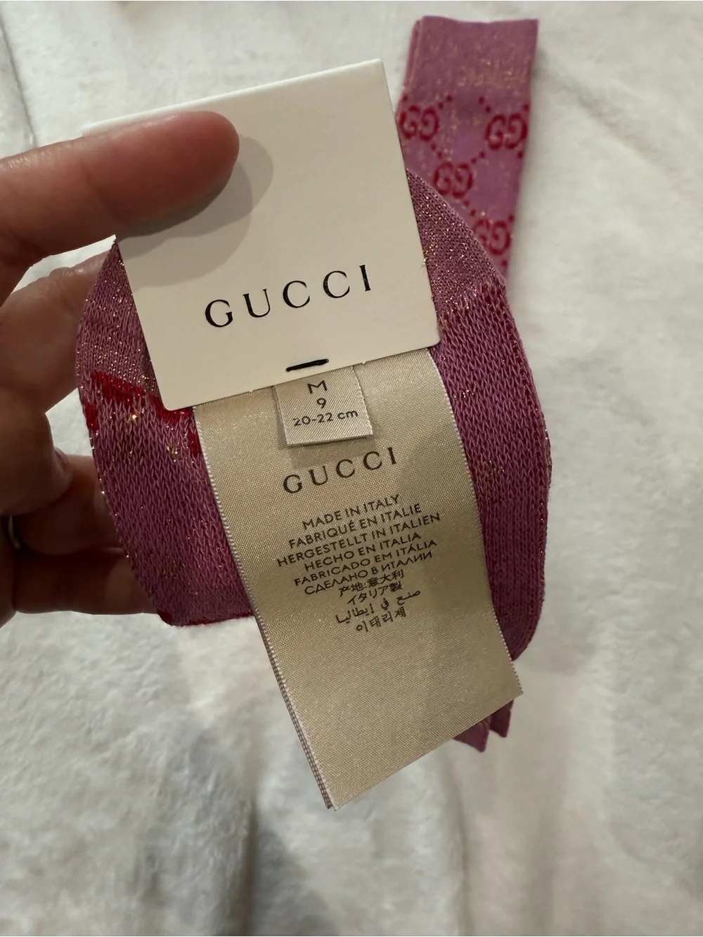 Gucci Pink Glitter GG Logo Knee-High Sock M